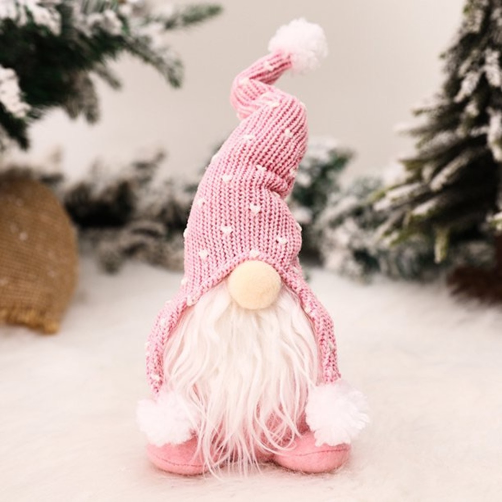 New Handmade Cute Pink White Home Decor Linen Polyester Gnome Elf Doll Figurine - Picture 9 of 14